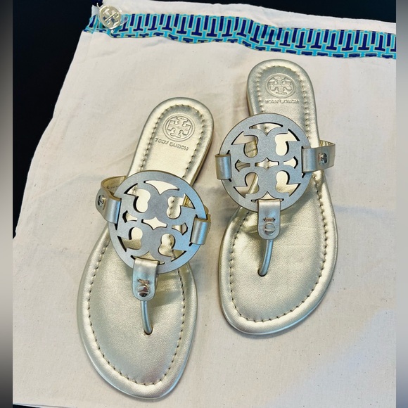 TORY BURCH Metallic Miller Sandal Spark Gold Sz 6 *New without box* - Picture 2 of 10